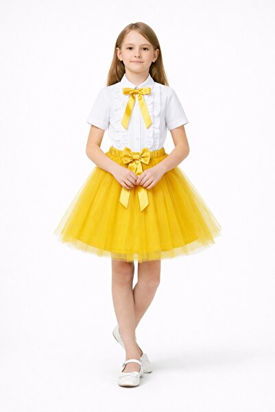 Nacar 36 Nisan 29 Ekim Gösteri Kıyafeti Tütü Etekli Fiyonklu Kız Çocuk Takım