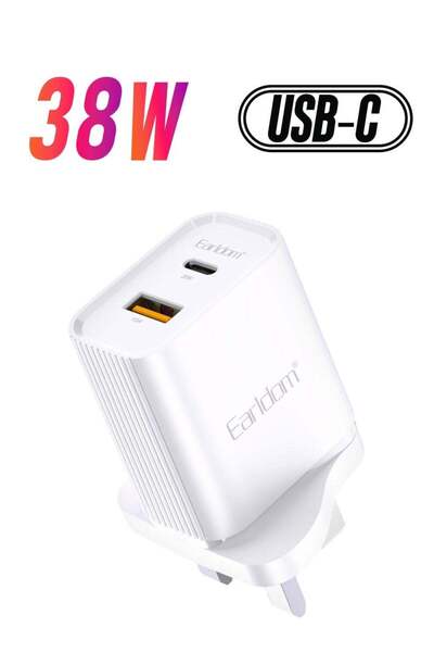 Earldom شاحن جداري USB بقوة 38 واط بتقنية الشحن السريع PD QC3.0 - محول شحن سر...
