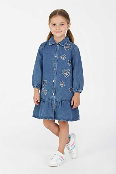 DMB BOYS & GIRLS Girl's Front Snap Long Sleeve Denim Dress