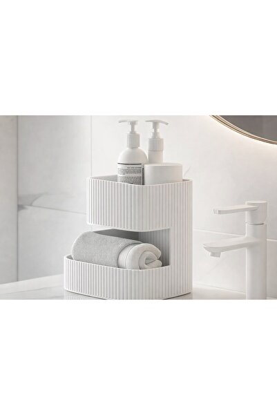 AA AHŞAP رف منظم للحمام مكون من طبقتين - منظم لمستحضرات التجميل والمناشف بالل...