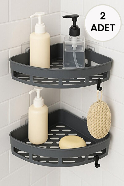 LİRAZON Adhesive Triangle Corner Shelf Bathroom & Kitchen Organizer Shelf Han...