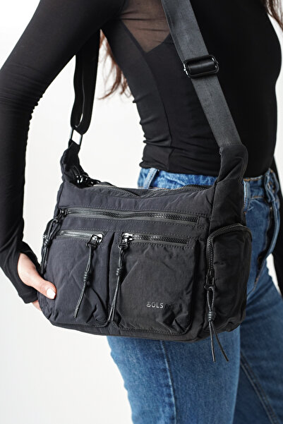 Solo Bag Geantă de damă, neagră, cu mai multe compartimente, impermeabilă, Cr...