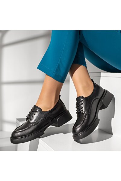 Modlet.ro Pantofi sport cu șireturi și piele neagră pentru femei MOD14046