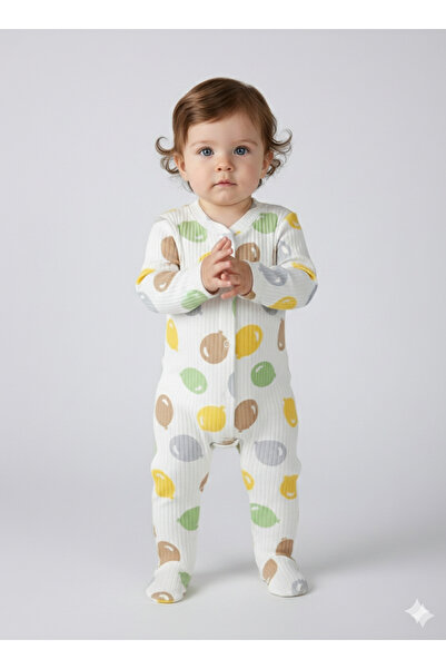 Momivi Kids Baby Colorful Balloon Patterned Ribbed Cotton Jumpsuit