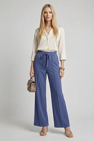 Rays 9424 Lace Detail Striped Trousers Indigo