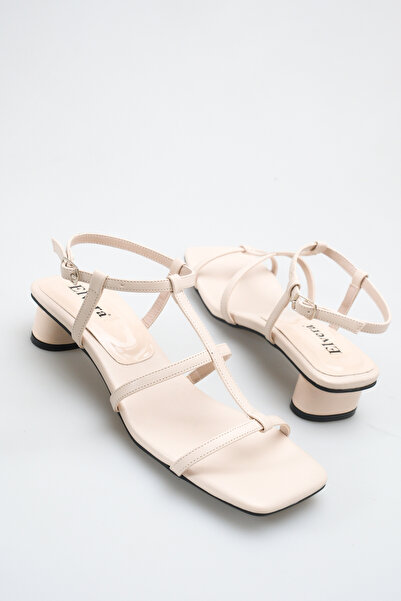 MALENTA Sandale scurte cu toc bloc pentru femei, cu design tip cușcă cu brete...