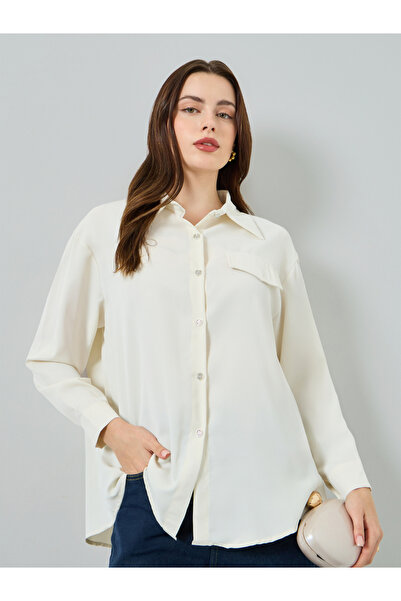 Styli Women Beige Long Sleeve Button-Down Shirt
