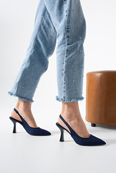 Gökçe Shoes Velta Lacivert Mat Saten Günlük Kullanım Kadın Topuklu Ayakkabı