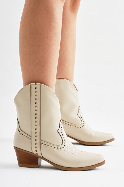 Tonny Black Women's Beige Leather Thermo Sole Pointed Toe Embroidered Western...