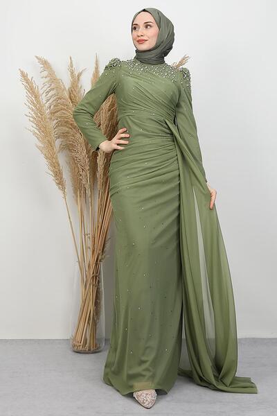 GİYZAMİLA Stoned Lina Evening Dress Soft Green