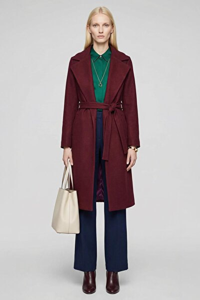 Rays 7218A Waist-Tied Cashmere Coat Burgundy
