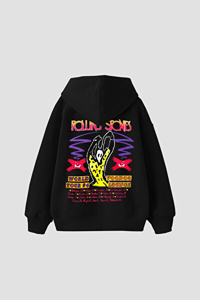 Sekizbiraltı Rolling Stones Voodo Lounge Printed Oversize Unisex Black Hoodie