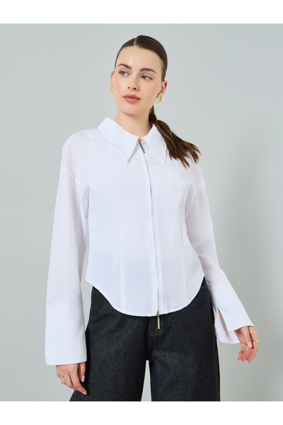 Styli White Double-Zip Long Sleeve Shirt