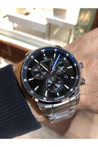 Momentus Steel Waterproof Calendar Stopwatch Phosphorescent Men's Wristwatch