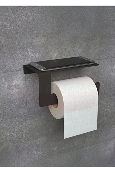 Osaka Suport adeziv din metal negru mat pentru hârtie igienică cu raft pentru...