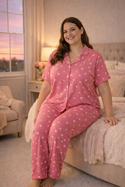 lacelove Plus Size Short Sleeve Milan Shirt Pajama Set- Young Mother Series