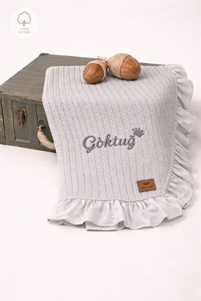 JUNİPERUS Kişiye Özel Nakışlı İsimli Fırfırlı Ekru Bebek Pikesi & Battaniye O...