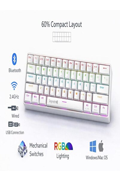 CAILON RGB Blue Switch Mekanik Gaming Klavye Bluetooth 2.4GHz Kablosuz USB Wi...