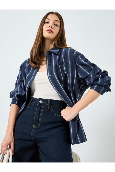 Styli Blue Striped Oversized Shirt