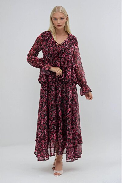 Lijuri Floral patterned volan chiffon dress 2027