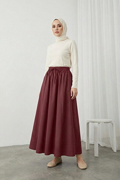 MODAQU Rubber Waist Skirt with Pocket and Stitching Detail – Plum