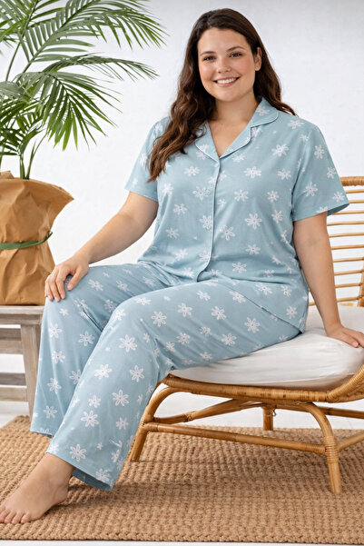 lacelove Plus Size Short Sleeve Milan Shirt Pajama Set- Young Mother Series