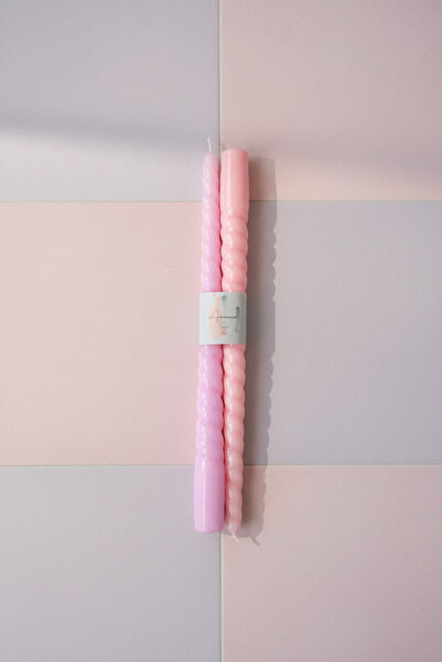 ARİENEL Şamdan Mumu | Sarmal | 2'li Set | Pink Lovers | Unique | 30 cm | Konik