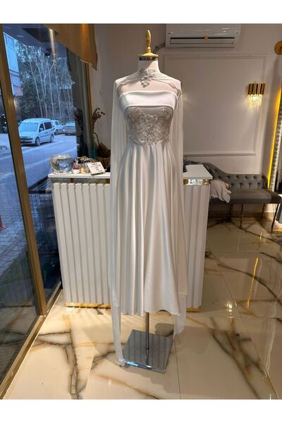 Abiye's STRAPLEZ NAKIŞ İŞLEME PARILTILI MİDİ NİKAH SÖZ NİŞAN ABİYESİ