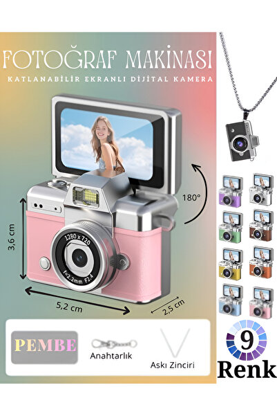 nextbuy Mini Dijital Avuç İçi Kamera Katlanabilir Ekranlı Retro Fotoğraf Maki...