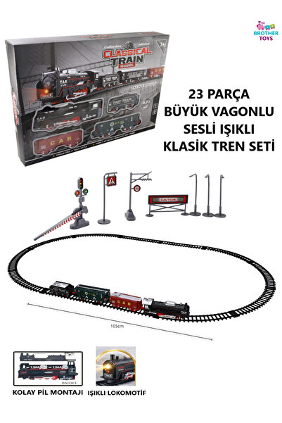 Brother Toys 23 Parça Pilli Sesli Ve Işıklı Klasik Tren 105 Cm 3 Farklı Ray S...