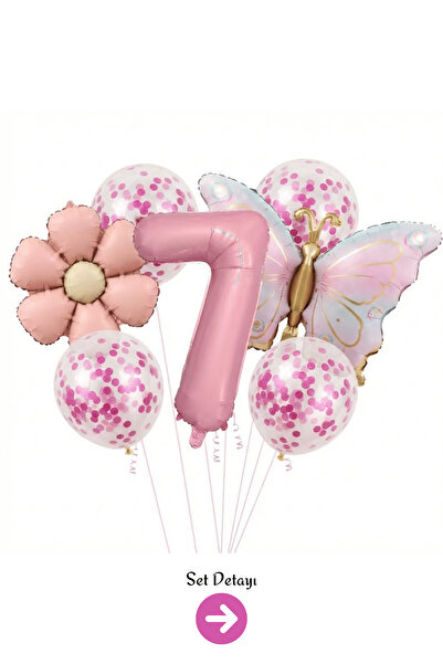 Bunloon 7 Year Old Pink Number Butterfly Daisy Balloon Set