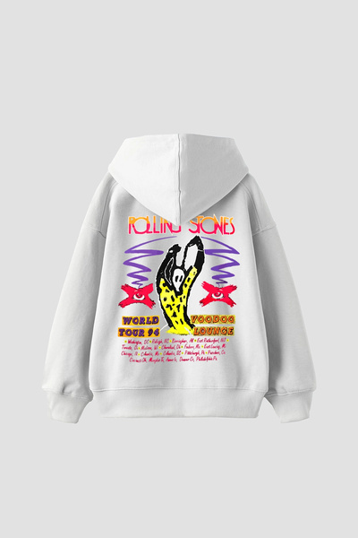 Sekizbiraltı Rolling Stones Voodo Lounge Printed Oversize Unisex White Hoodie