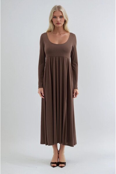 Lijuri Deep neck and slit modal fabric dress 2033