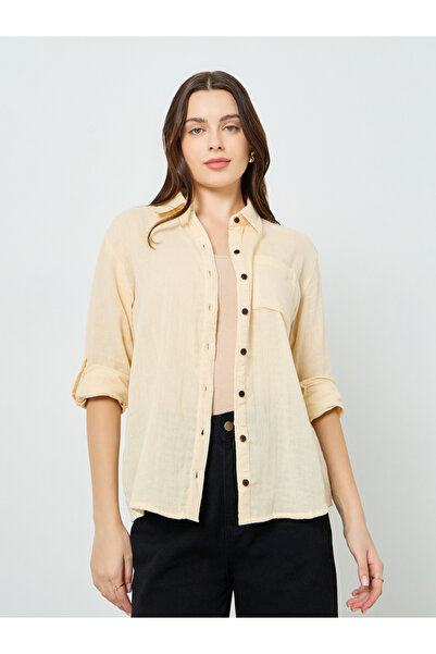 Styli Women Cotton Oversized Shirt with Roll-Up Sleeves