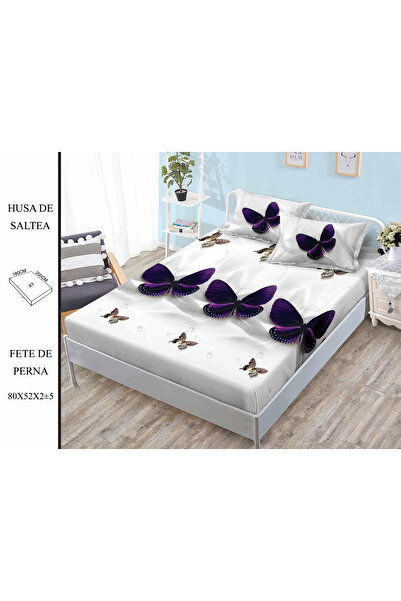 FIONNA.RO Husa cu Elastic si Fete de Perna Din Finet 180x200cm - Fluturasi Mov