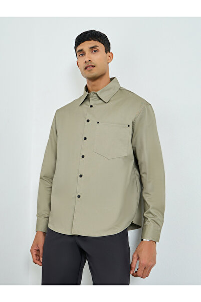 Styli Men Grey Cotton Oversized Shirt