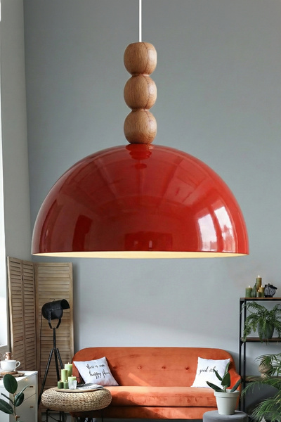 Marrien Luna Bohem Ahşap 3 Boncuklu Turuncu Metal Sarkıt (30 cm) | Yemek Masa...