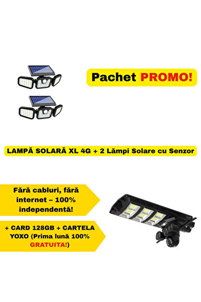 Generic Solar Lamp XL 4G Package + 2 Solar Lamps with Sensor + 128GB Card + Y...