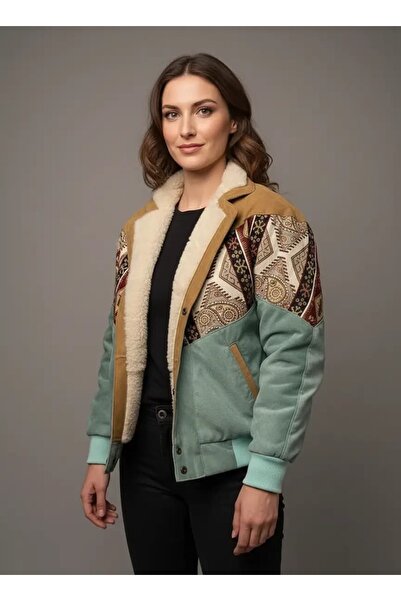 CANMODA (7822) Recien Unisex Fur Collar Vintage Aztec Jacket Oversize 90S Coa...