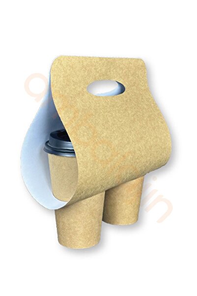 100'lü Paket Karton Bardak Taşıyıcı, Kahve Bardağı Taşıyıcı, Karton Bardak Taşıyıcı Çanta Kahverengi