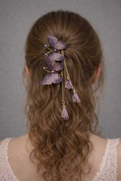 Marca Accessories Mor Kelebek Figürlü Sallantılı Saç Tokası