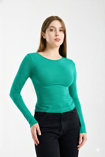 MERİCEY Women's Stretchy Fabric Basic Long Sleeve Soft Textured Blouse