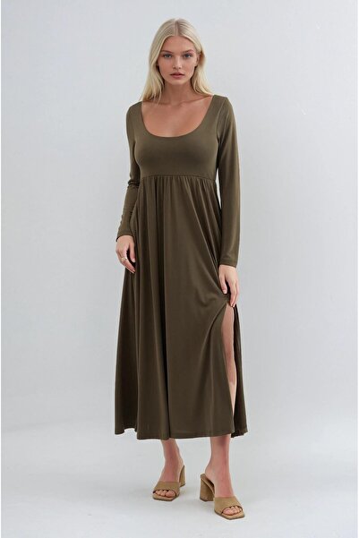 Lijuri Deep neck and slit modal fabric dress 2033