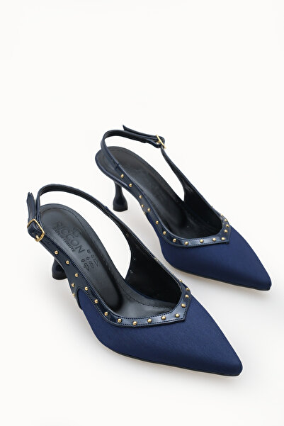 Riccon Women's Pointed Toe Open Back Thin Heeled Shoes 0012553 Matte Navy Blue