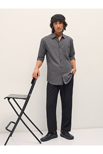 The Bear House By Styli Men's Solid Cotton Blend Slim Fit Casual Shirt