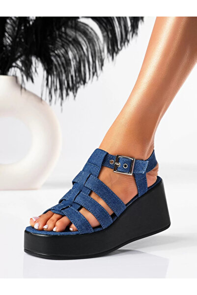 Zaira Women's blue textile platform Sandals Ina #19543 - 39