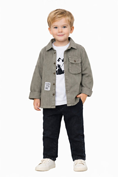 İrem Çocuk Giyim Boy's Pocket Button Closure Gabardine Jacket Jeans T-Shirt B...