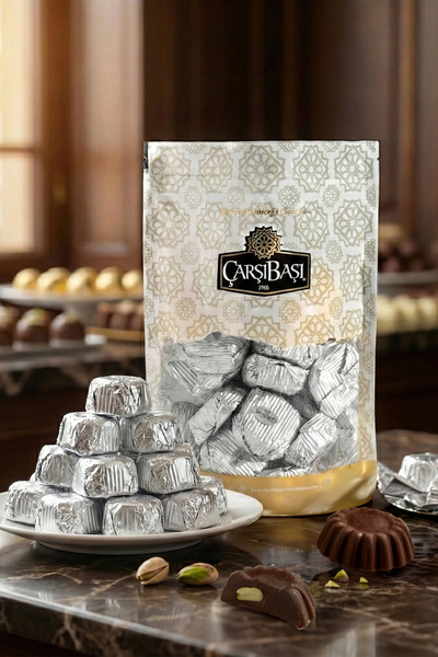 çarşıbaşı Yaldızlı Çiçek Baton Antep Fıstıklı Sütlü Çikolata Gümüş 500 Gram