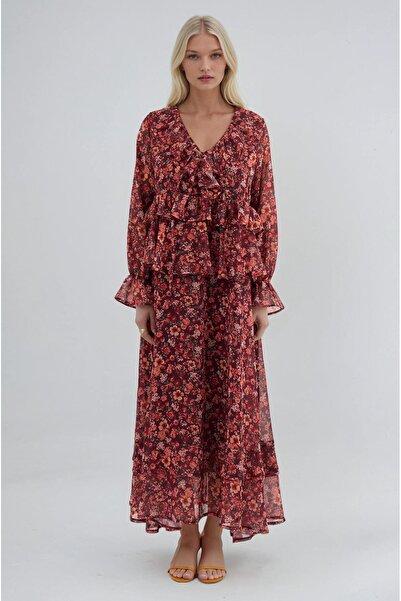 Lijuri Floral patterned volan chiffon dress 2027