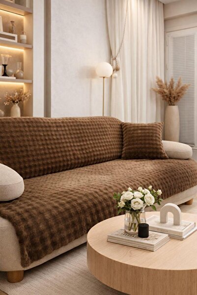 Lady Home Soft Lux Rabbit Plush Non-Slip Sofa Cover for 3 People 170X220 cm